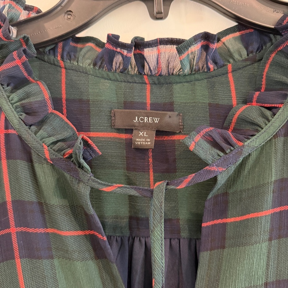 J. Crew Tie Neck Tiered Dress in Black Watch Tartan Green Navy Red Color sz XL - Picture 5 of 14